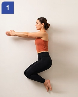 A woman lying on her side with both arms straight in front of her.